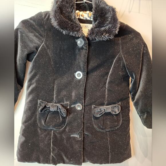 Cherokee Toddler Black Jacket Fur Collar Size 4T - Picture 3 of 8